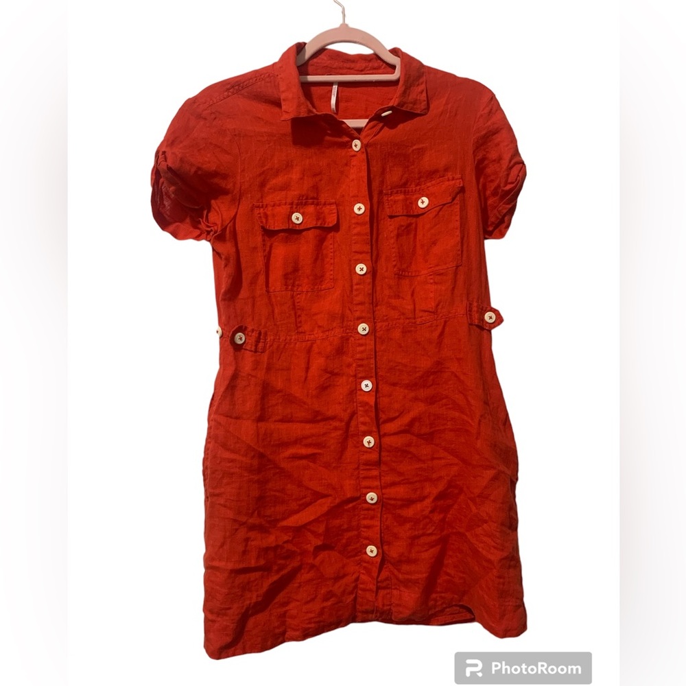 Free people red linen button down dress size XS
